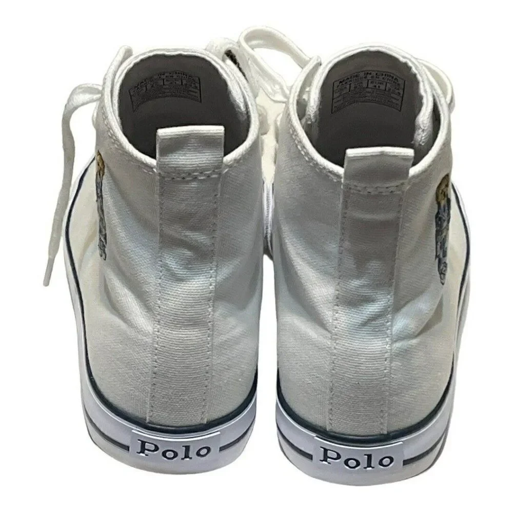 Polo Ralph Lauren High Top Sneakers Toddler Size 10 White Good‎ Polo Bear Canvas